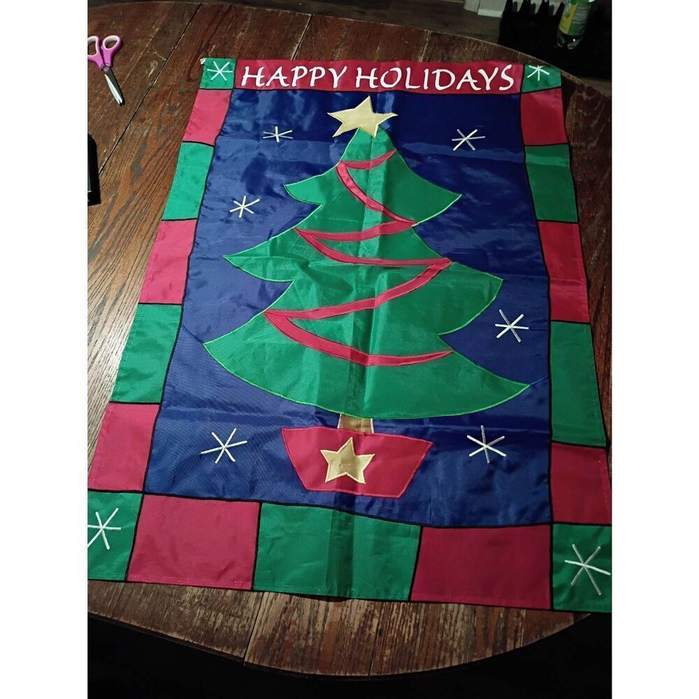 Happy Holidays Christmas Tree Flag for Flag Pole Large Colorful Holiday Decor